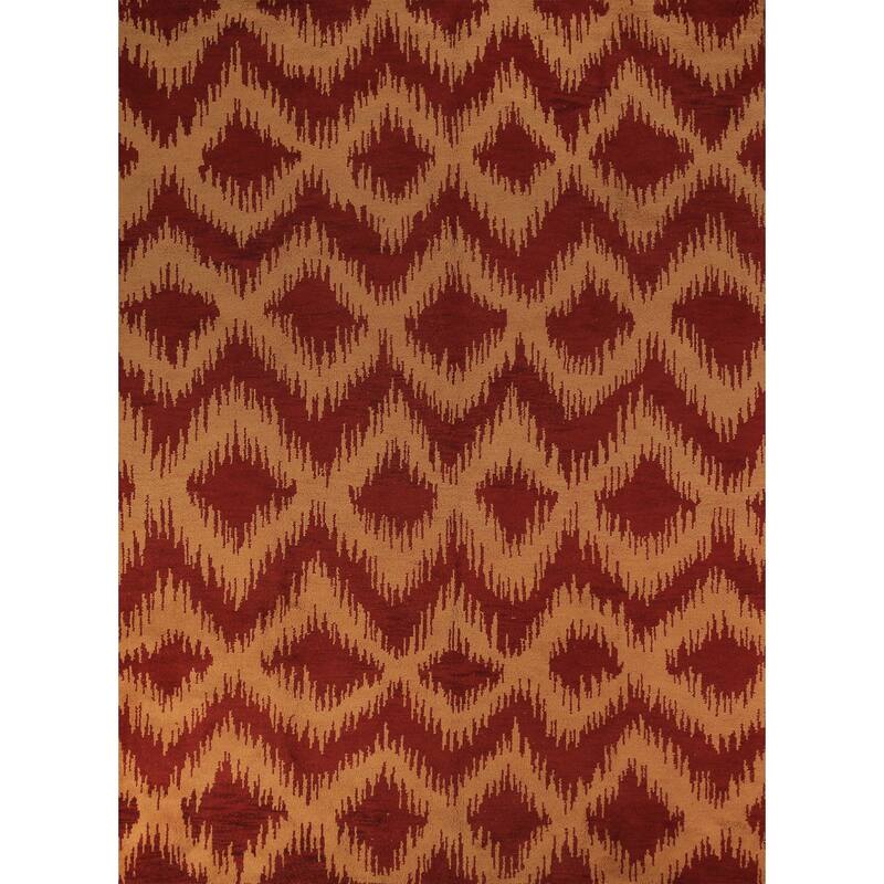 Hand Knotted Oriental 100% Wool Carpet Modern Geometric Red Moroccan Area Rug - 11' 8'' X 8' 11''
