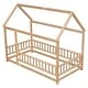 preview thumbnail 26 of 69, Floor Wooden Bed with House Roof Frame, Fence Guardrails