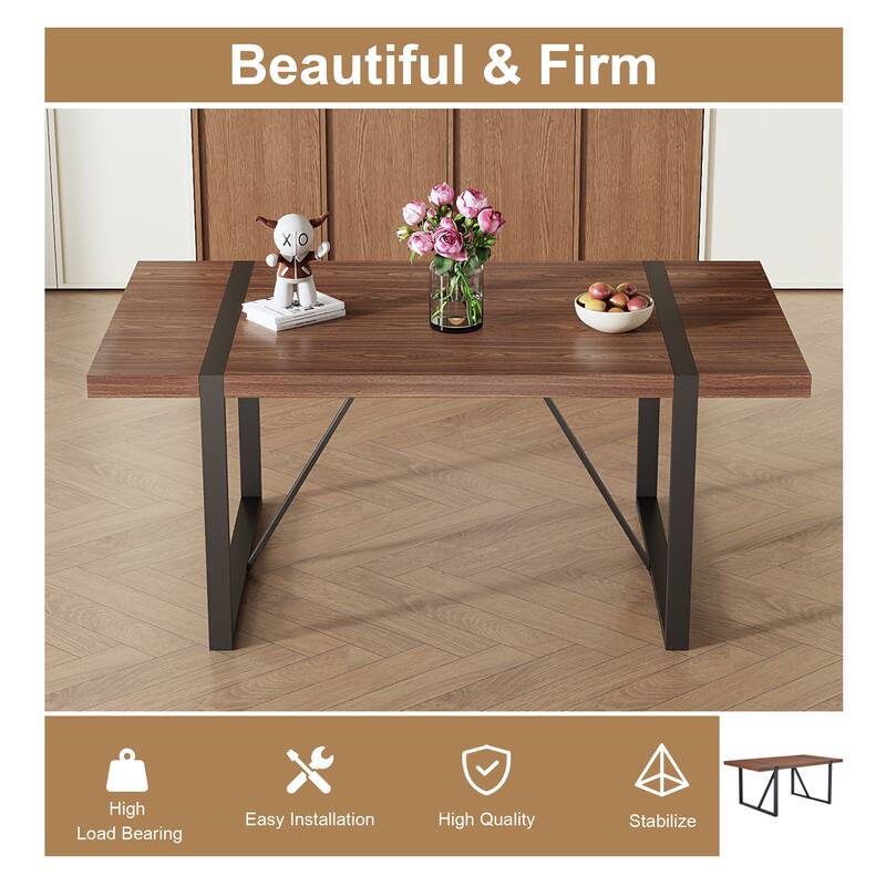 Roomfitters 7/9pcs Walnut Dining Table Set with Technology Fabric Chairs and Arched Black Metal Legs, Walnut