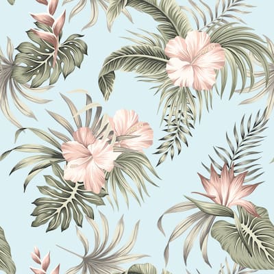 Tropical Vintage Hibiscus Flower, Removable Wallpaper - 10'ft H x 24''inch W