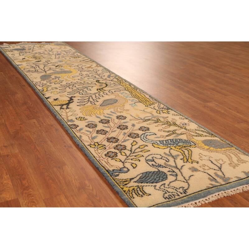 Hand Knotted Oriental 100% Wool Carpet Traditional All-Over Peach Ziegler Runner Rug - 9' 9'' X 2' 6''