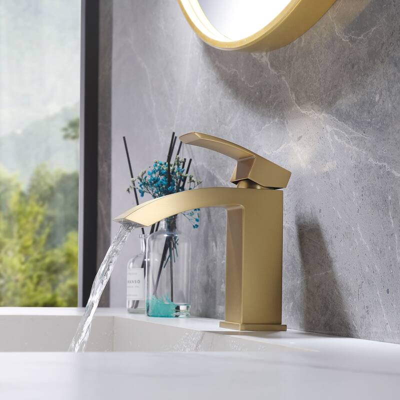 Waterfall Bathroom Sink Faucet Single Handle Bathroom Faucet Brushed Gold One Holes Modern Basin Vanity Taps With Deck Plate