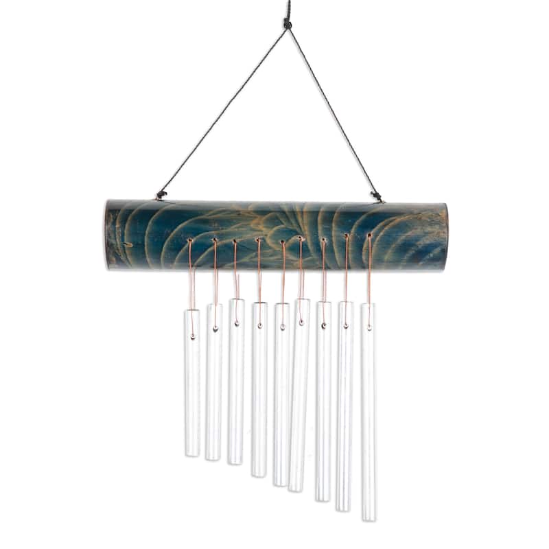 Novica Handmade Early Morning Song In Blue Bamboo Wind Chime