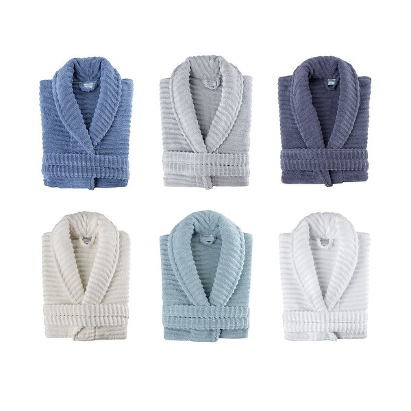Ribbed Zero Twist Turkish Cotton Unisex Bathrobe. Opens flyout.