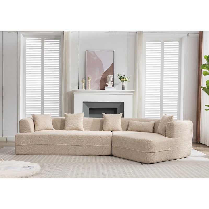 Modern Boucle Combination Sofa with 4 Pillows & Lumbar Support, No Assembly Required - Perfect for Small Spaces