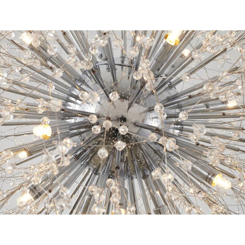 16-Light Chrome Stainless Steel Chandelier With Clear Crystal Accents