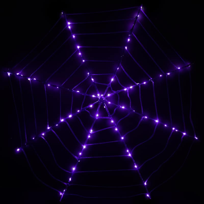 16" Lighted Black B/O Spider Web Halloween Decoration with Purple LED Lights
