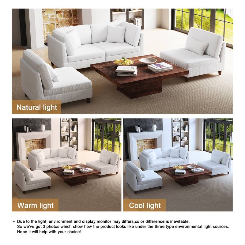 4-Piece Modern Corduroy Modular Sectional Sofa with pillows For Living Room