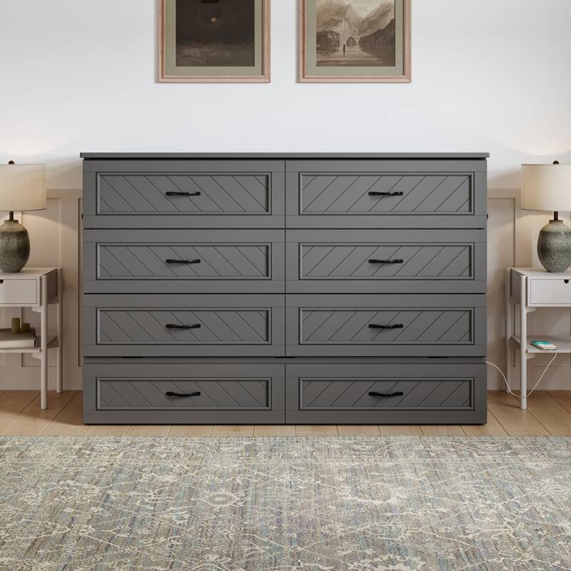 Alpine Murphy Bed Chest with Mattress, Storage Drawer, & Built-in Charger
