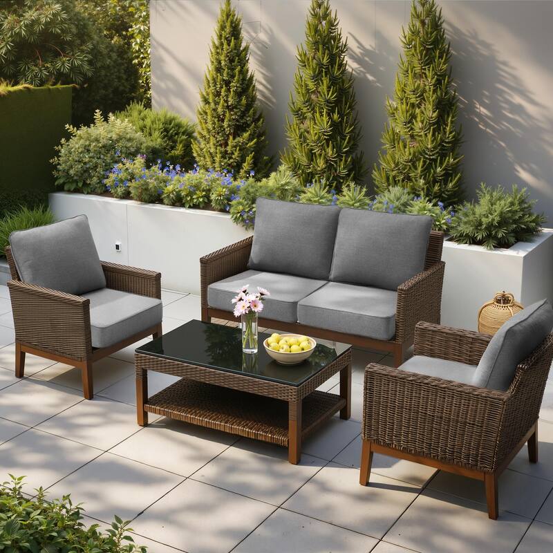 24''Wx24''Dx5.5''in T Outdoor Indoor Patio Premium Fabric Seat Cushions Set (Seat & Back)