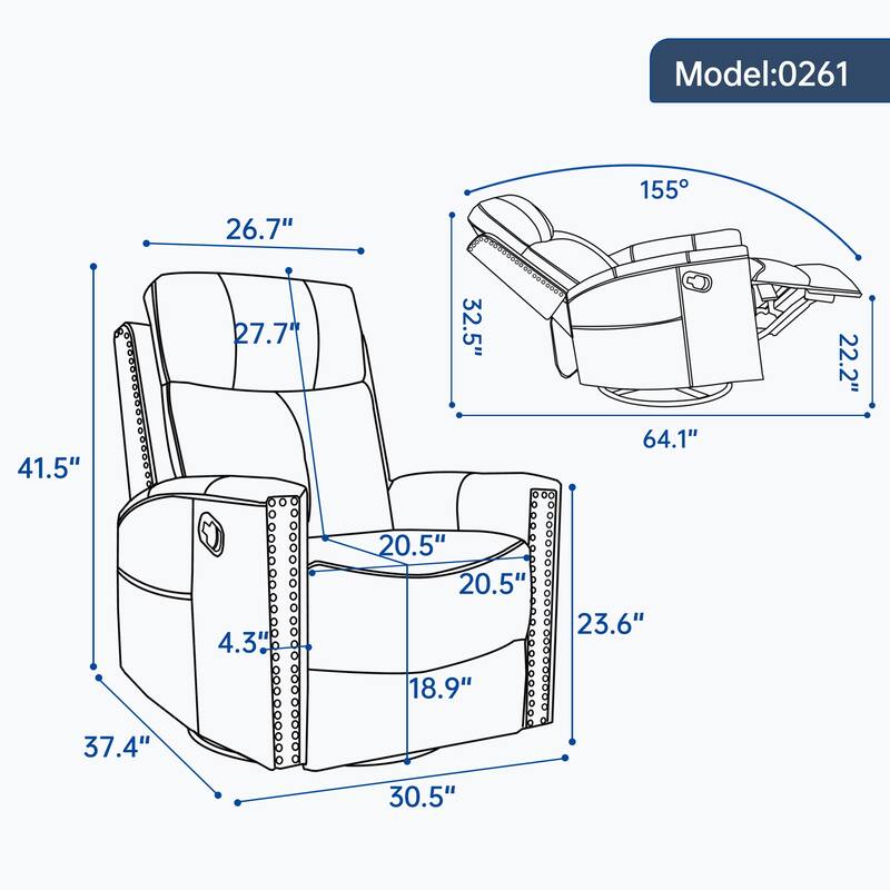 Genuine Leather Manual Recliner Chair with Heat Massage, Ergonomic Single Lounge Sofa, Swivel Recliner Chair with Rocker