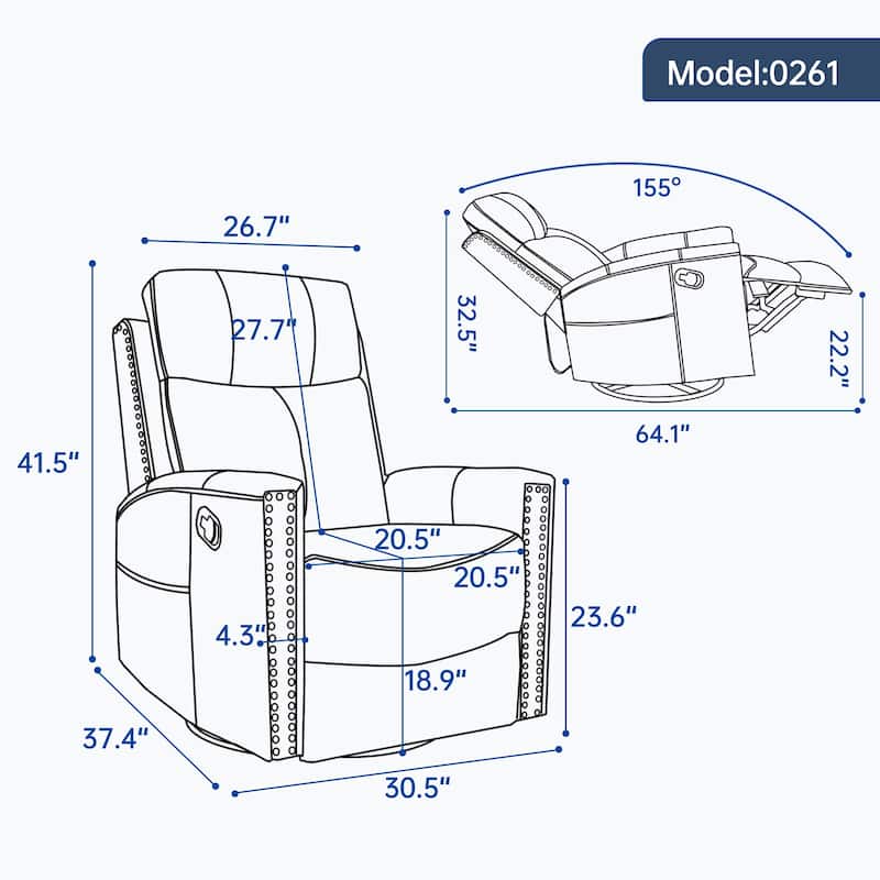 Roomfitters Genuine Leather Swivel Rocker Recliner, Manual Massage Glider with Heat and Top Grain Cowhide, Living Room