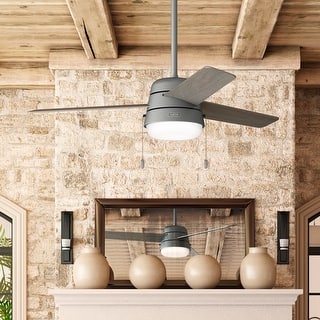 Hunter 52" Aker Outdoor Ceiling Fan with LED Light Pull Chain, Damp Rated - Scandinavian, Contemporary, Transitional