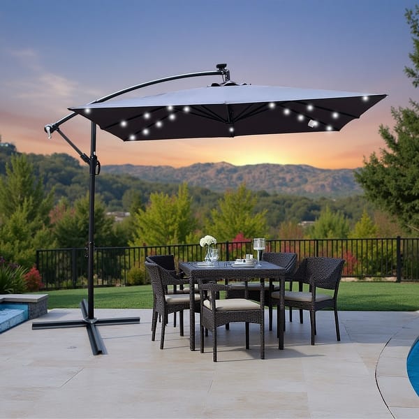 8 rib patio umbrella lights Yescom 40 LED Solar String Light Cool White for 8-Rib ft 9 ft Wooden Use it day and night Yescom Solar Umbrella Lights with