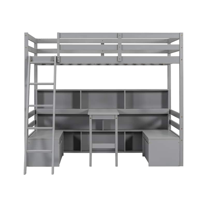 Twin House Bunk Bed with Shelves, Ladder, and Storage Drawers