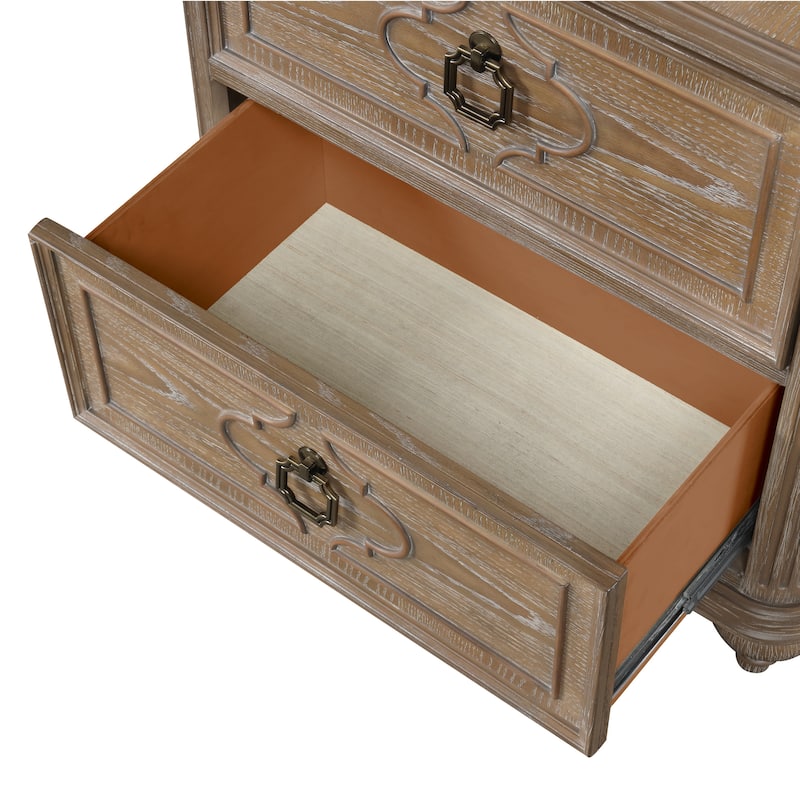 Furniture of America Aveline Modern Rustic Oak Solid Wood 2-Drawer Nightstand With USB Ports (Set of 2)