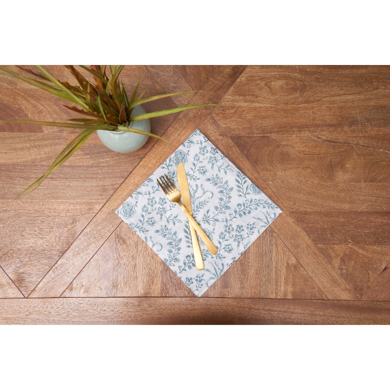 Braganza Teal Floral Cotton Napkins, Set of 6