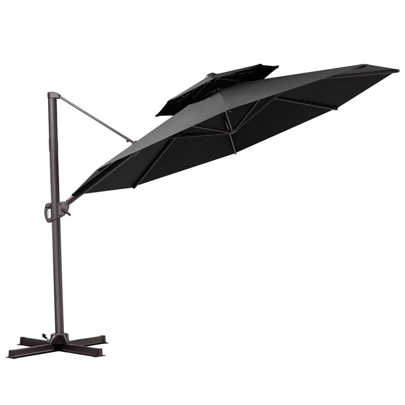 VredHom 11.5FT Dual Wind Vent Offset Cantilever Patio Umbrella with Base