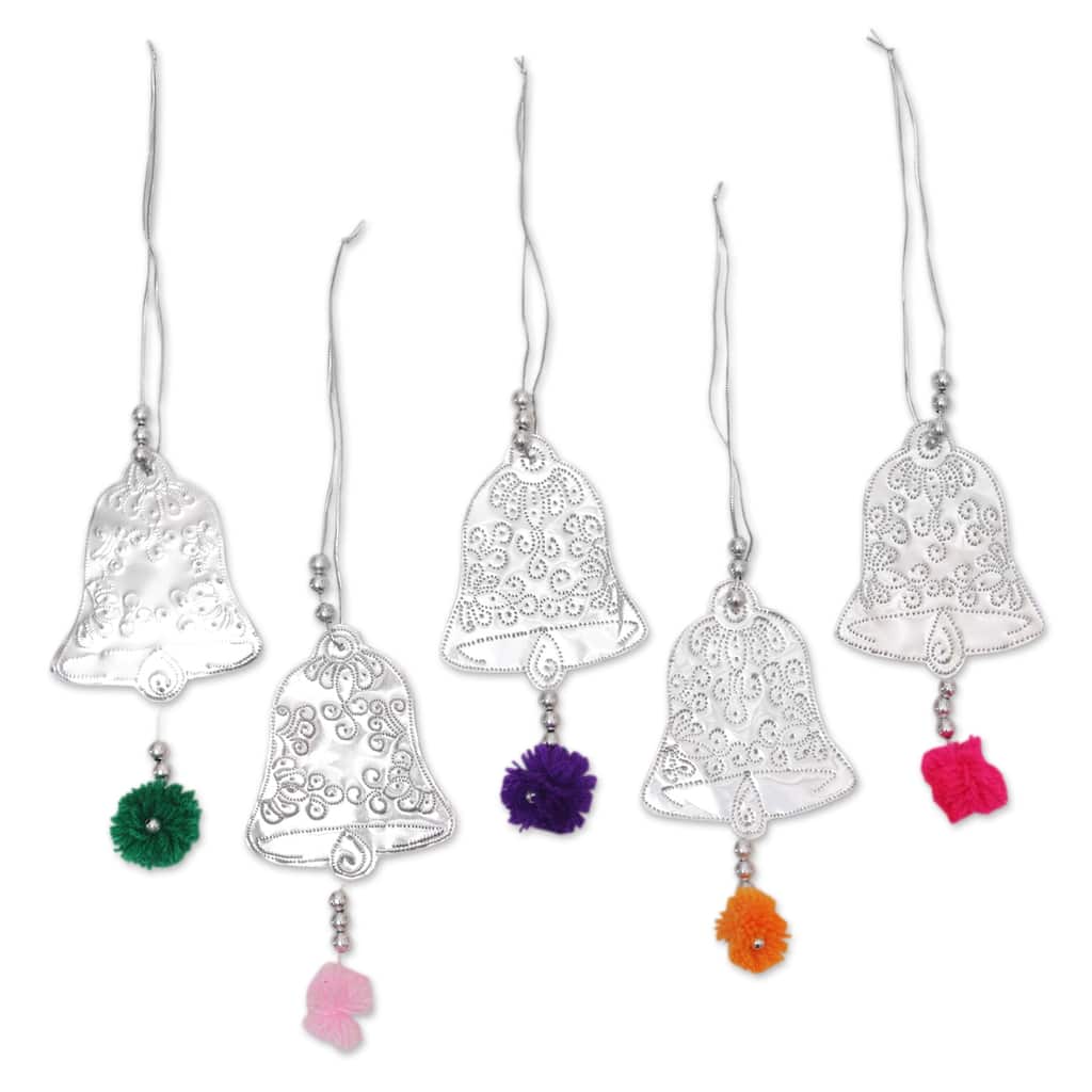 Novica Handmade Celebration Bells Aluminum Ornaments (Set Of 5)