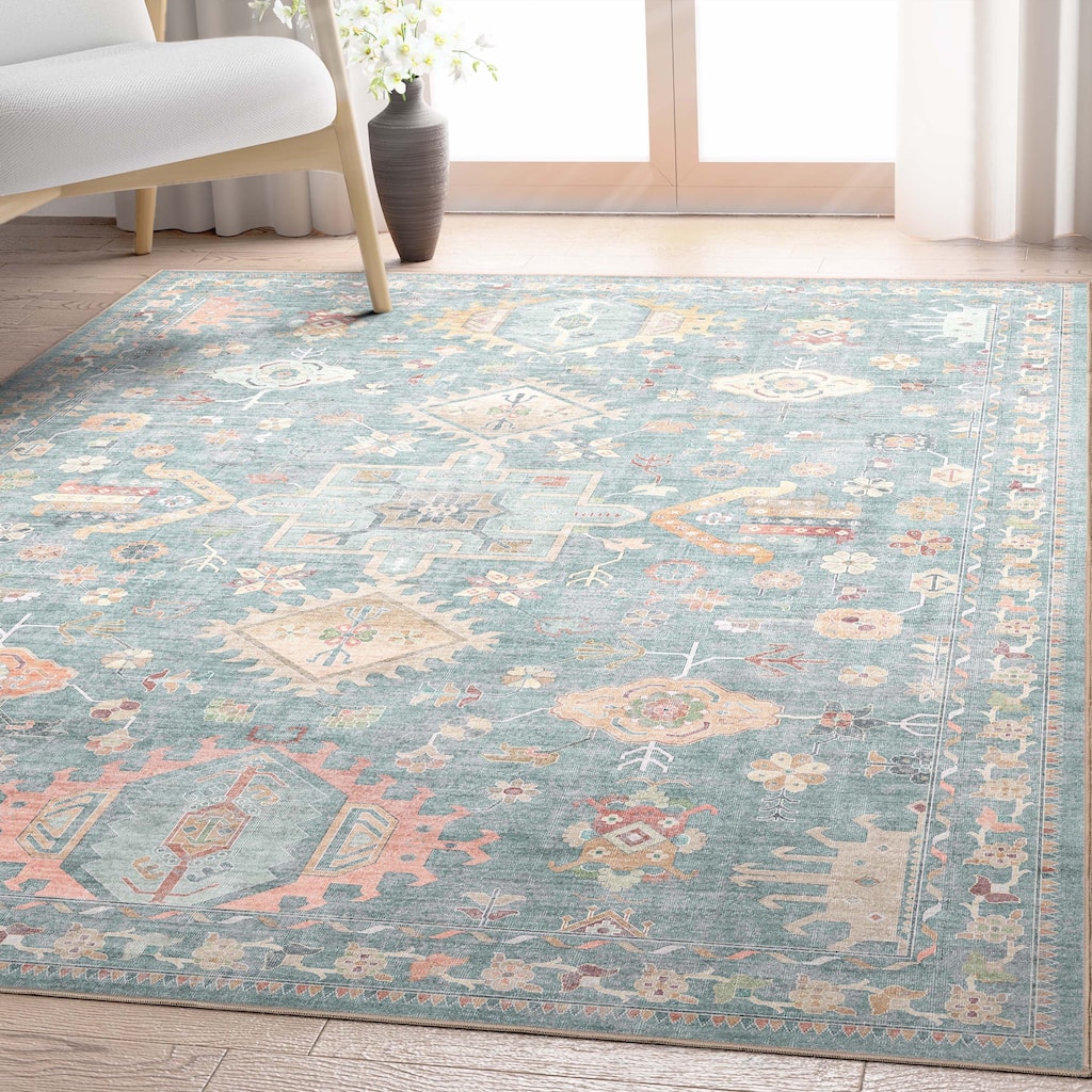 Well Woven Apollo Serapi Delhi Floral Medallion Low Pile Easy Care Rug
