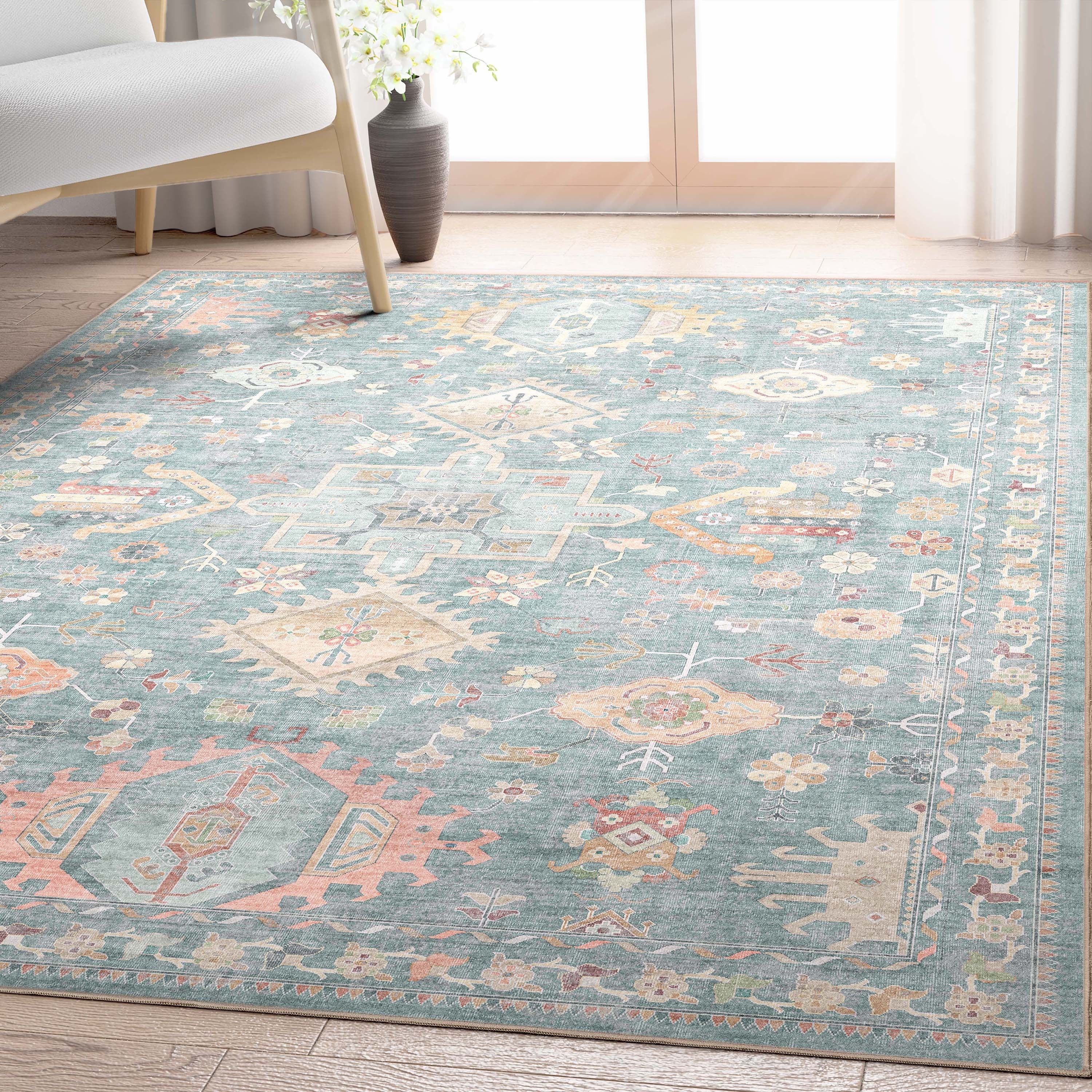 Well Woven Apollo Serapi Delhi Floral Medallion Low Pile Easy Care Rug