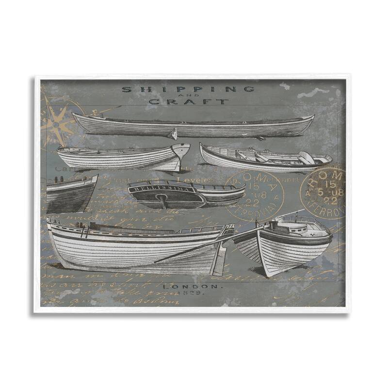 Stupell Shipping & Craft Various Boats Diagram Framed Giclee Art by Oliver Jeffries - 30 x 24 - White