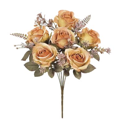 Set of 2 Cafe Artificial Rose Flower Stem Bush Bouquet 15in - 15" L x 8" W x 8" DP