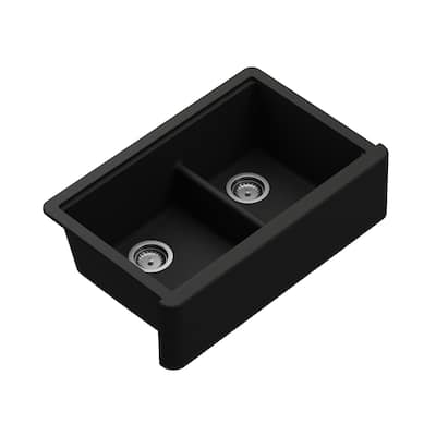 36" Granite Short-Apron Double-Bowl Farmhouse Kitchen Sink
