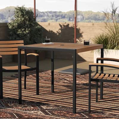 Square All-Weather Faux Teak Patio Dining Table with Steel Frame - Seats 4