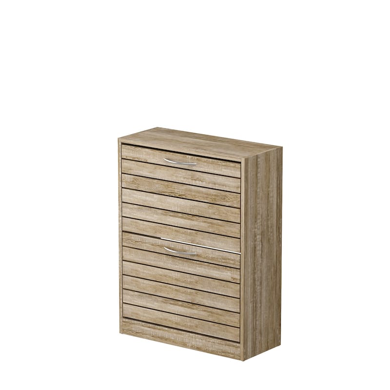 Timechee 8 Pair Shoe Storage Cabinet with 2 Drawers, Wood Louver Door