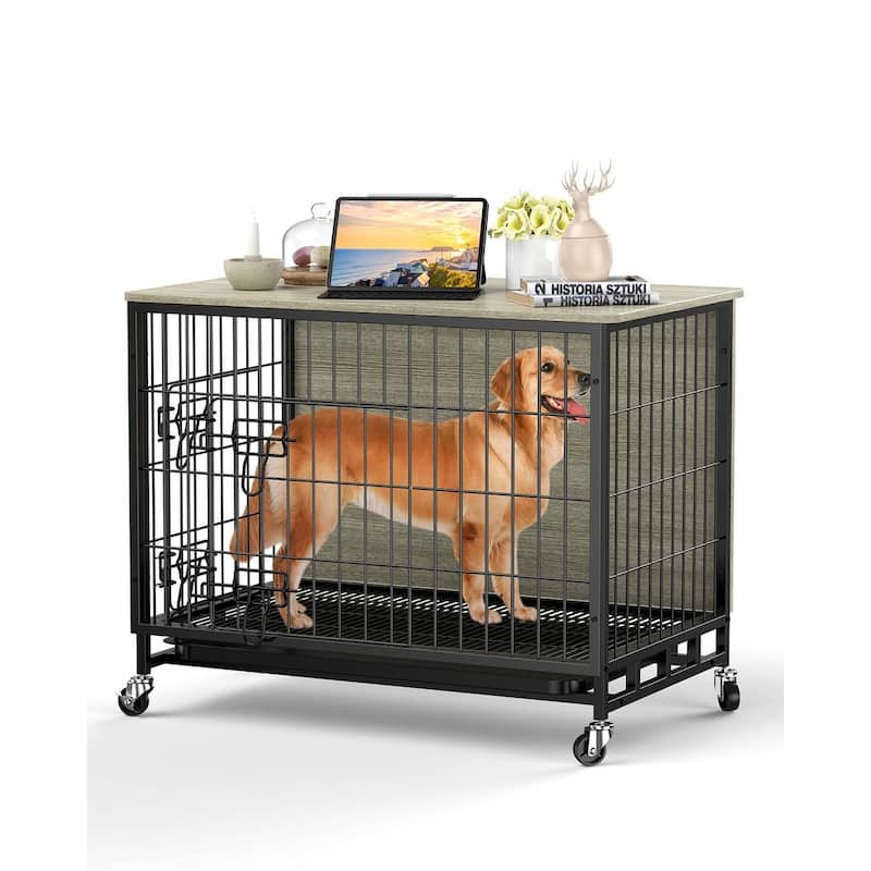 Small Dog DualEntry Kennel Dog Crate Furniture Meets Elegant End Table - Grey