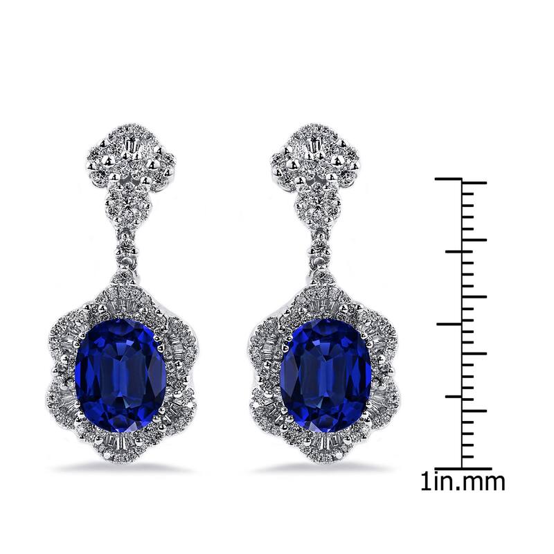 Auriya Fancy 7 9/10ct Royal Blue Sapphire Oval and 1 7/8ctw Diamond Drop Earrings 18K Gold