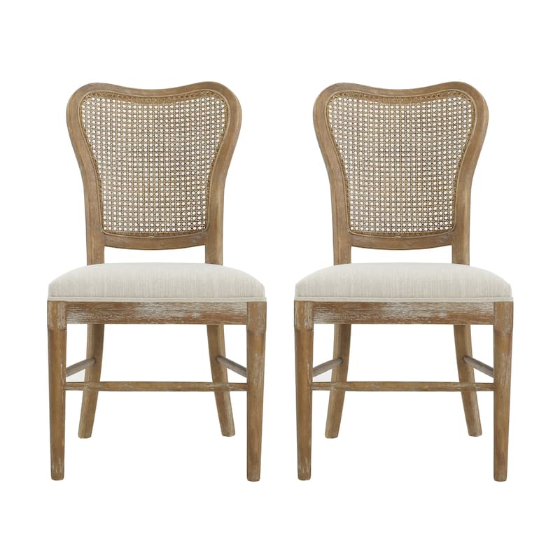 Vintage Dining Chairs Set of 2 with Cane Detail and Upholstered Seat