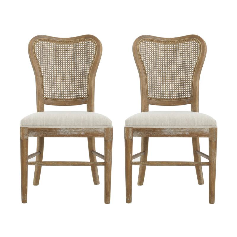 Wooden Dining Chairs Set of 2, Retro Rattan Chairs, Comfy Accent Armchairs for Living Room, Kitchen, Dining Room