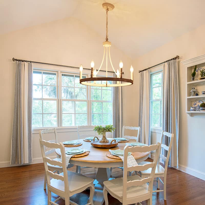 6-Light Farmhouse Candle Circle Hanging Wagon Wheel Chandelier Lighting for Kitchen Island