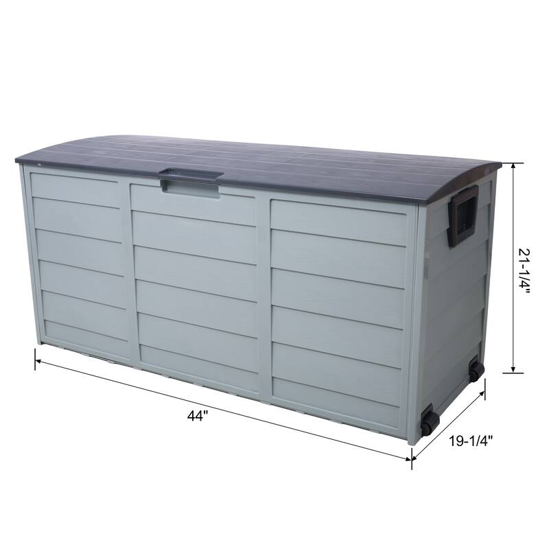 Grey Compact Wheeled Storage Deck Box with 4 Wheels and Weatherproof for Garage and Poolside Garden​​