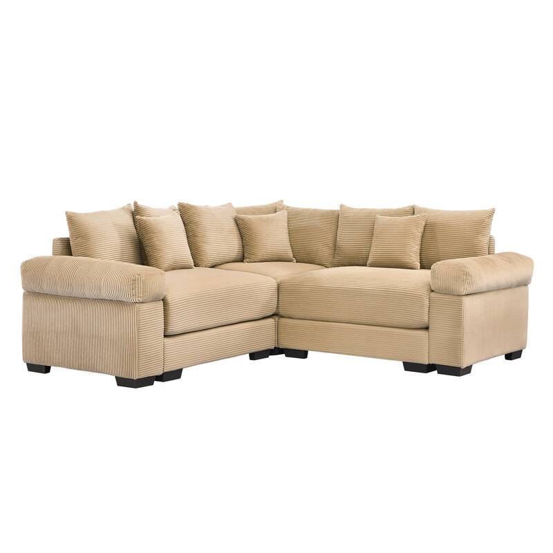 GDFStudio - Corduroy L-Shaped 3-Seater 79.1" Cloud Modular Sectional Couch