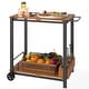 preview thumbnail 2 of 7, Outsunny Acacia Wood Outdoor Bar Cart with Wheels, Rolling 2-Tier Coffee & Drink Cart with 3 Bottle Holders, Outdoor Serving