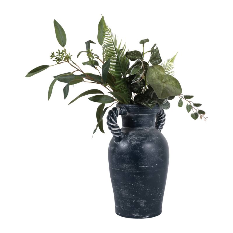 Decorative Textured Amphora Table Vase with Twisted Handles