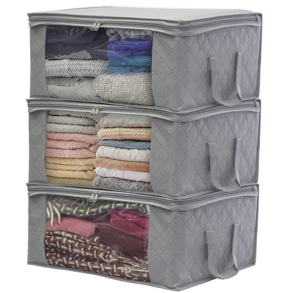 Sorbus Foldable Storage Bag Organizer Set Great for Clothes Blankets Closets Bedrooms and more 3 Pack Gray On Sale Bed Bath Beyond 15952196
