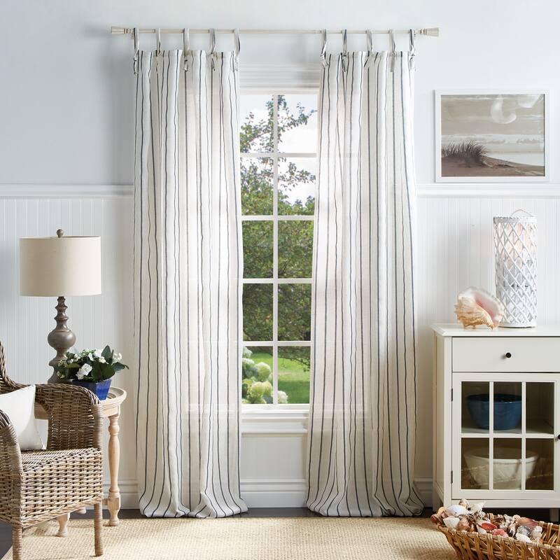 Martha Stewart Laguna Stripe Semi-Sheer Tie Tab Curtain Panel Pair