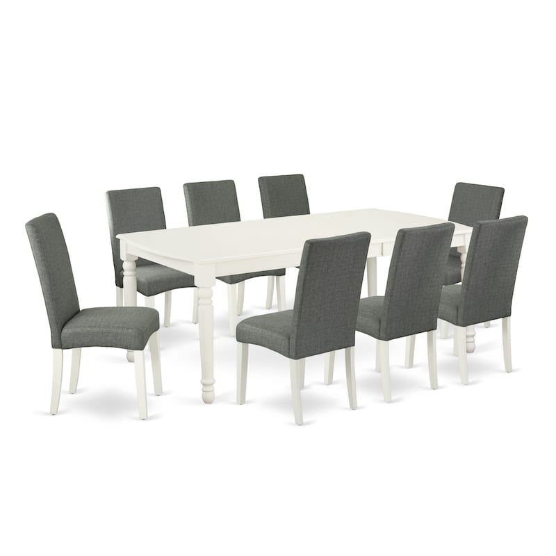 East West Furniture Dining Set- a Rectangle Dining Room Table and Gray Linen Fabric Chairs, Linen White (Pieces Options)