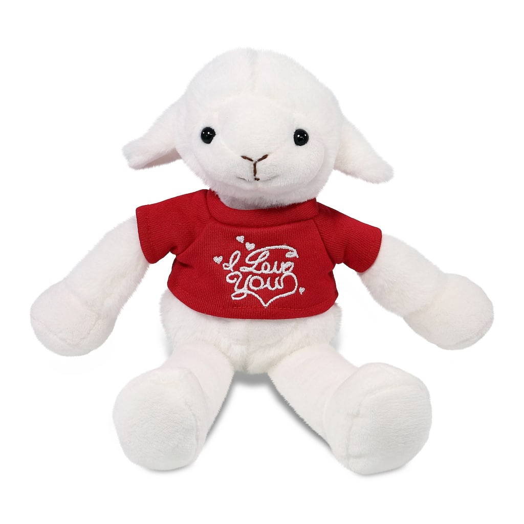 DolliBu I LOVE YOU Super Soft Long Leg Lamb Plush with Red Shirt - 10.5 inches