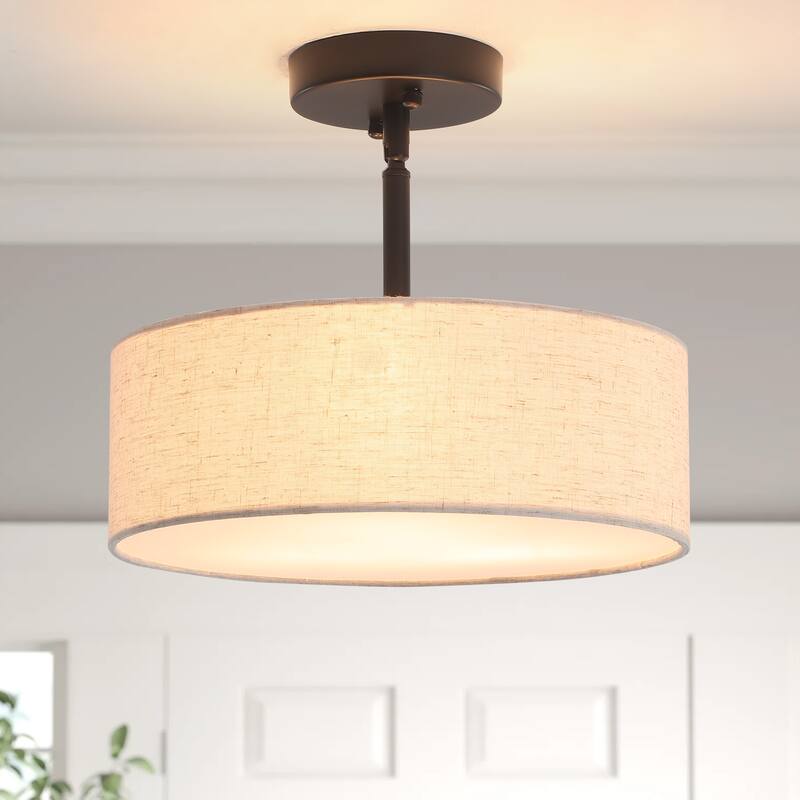 3-Light Classic Hanging Semi Flush Mount Ceiling Light Fixture with Rattan Cover for Kitchen Island