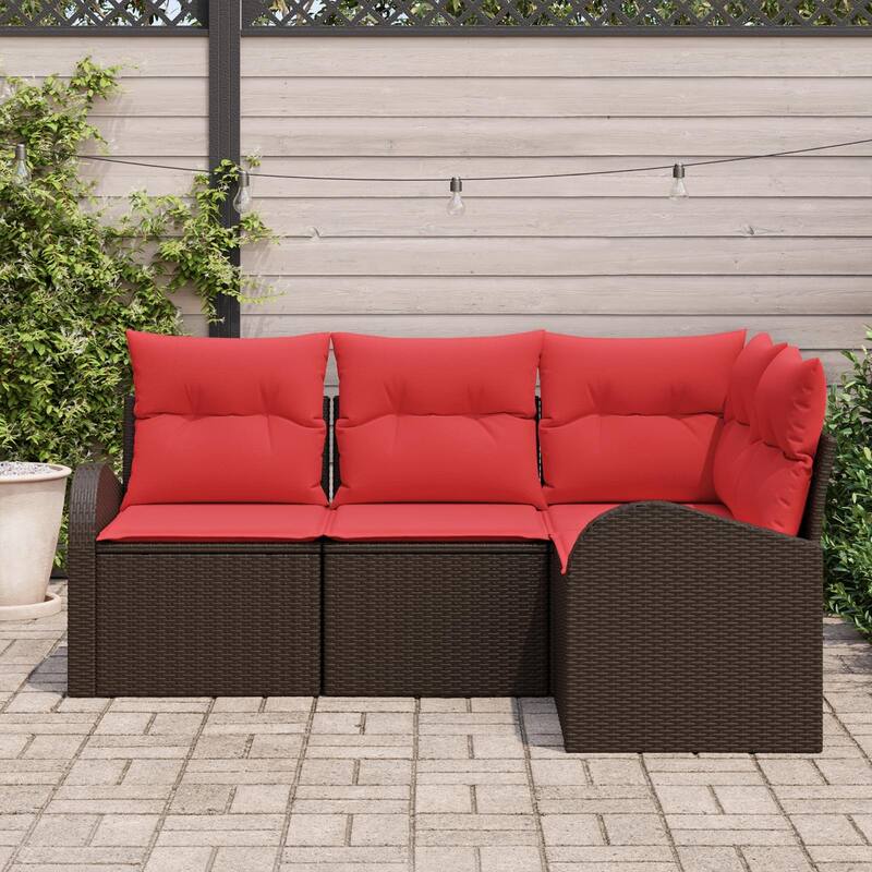 vidaXL 4/5 Garden Sofa Set with Cushions Black/Brown/Grey Wicker - 70.5 x 48.8 x 27.2