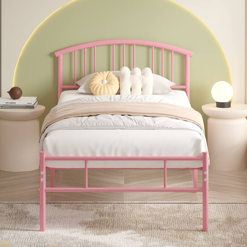 VECELO Bed Frame with Headboard & Metal Slat,Easy Set up- Twin/Full/QueenSize Bed - Pink - Twin
