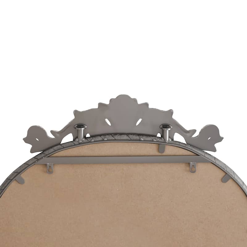 58"x24" Arched Full Body Hanging Wall Mounted Mirror with Vintage Ornate Carved Applique on Top