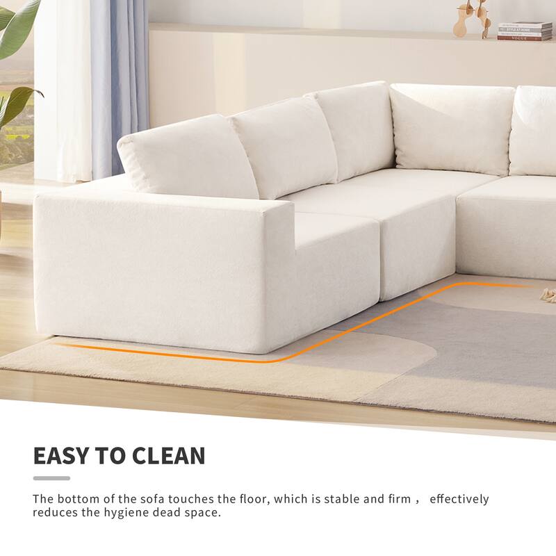 5 Pieces Sectional Sofa Set, Modular Sectional Sofa Convertible Sleeper Sofa Bed for Living Room, Free Combination Floor Couch