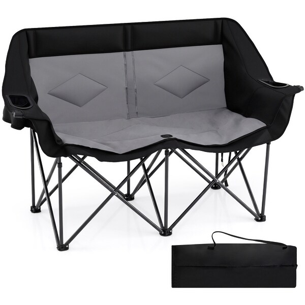 Gymax Double Camping Chair w/ Cup Holders Glass Racks & Mesh