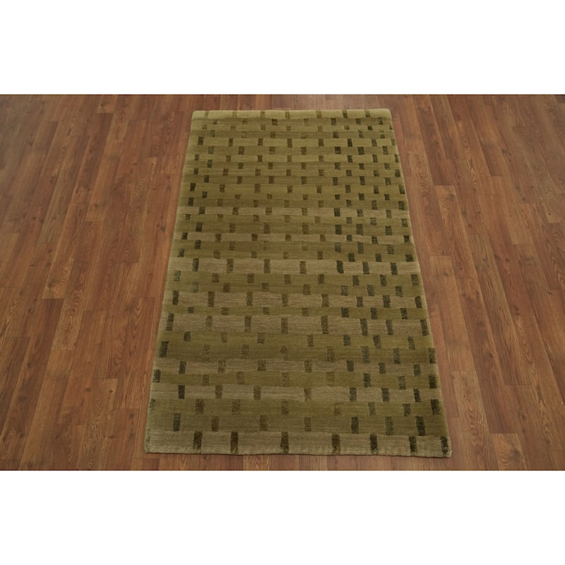 Hand Knotted Oriental 100% Wool Carpet Modern Abstract Beige & Ivories Nepalese Area Rug - 5' 0'' X 3' 0''